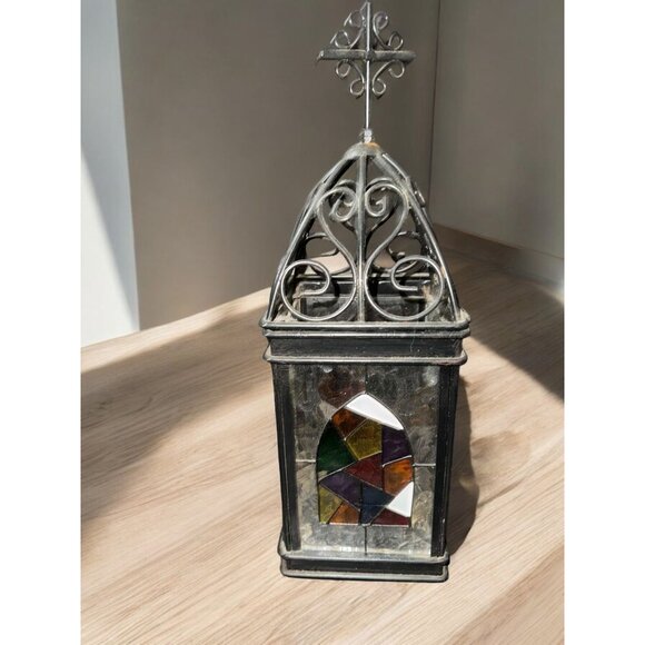 Vintage Stained Glass & Metal Lantern - Picture 4 of 12